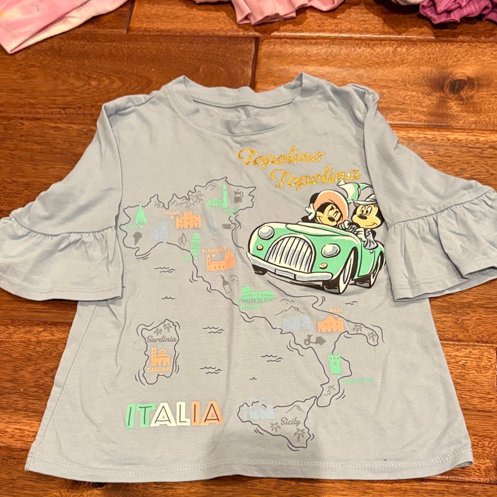 Disney Gray Kids Tee with Italy Map and Characters
